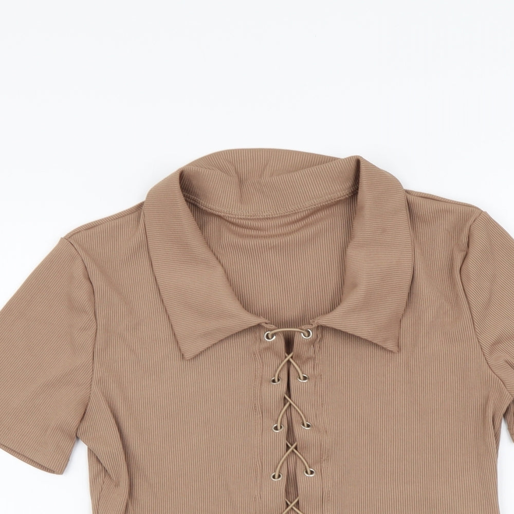 Womens UK Size M ROMWE Brown Cropped Blouse