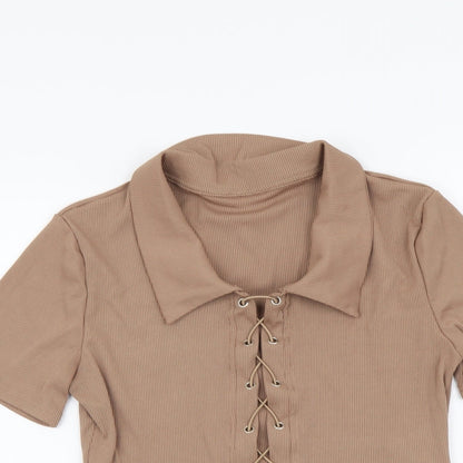 Womens UK Size M ROMWE Brown Cropped Blouse