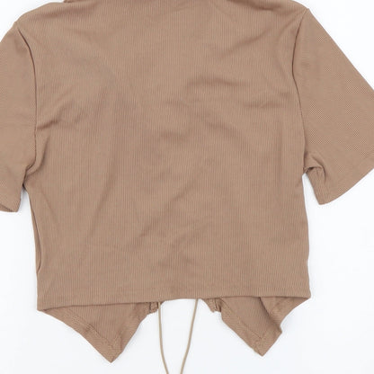 Womens UK Size M ROMWE Brown Cropped Blouse