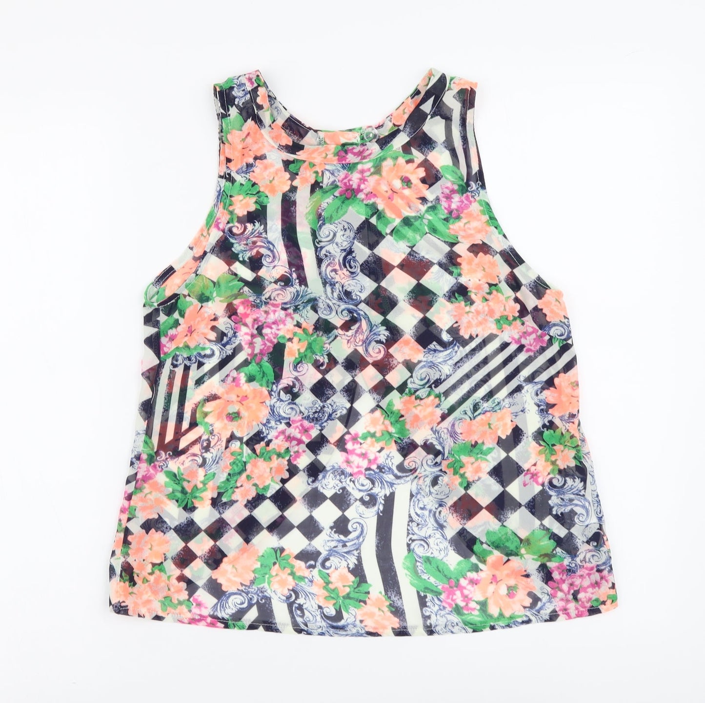 Glamorous Womens Multicoloured Geometric Polyester Basic Tank Size S Round Neck