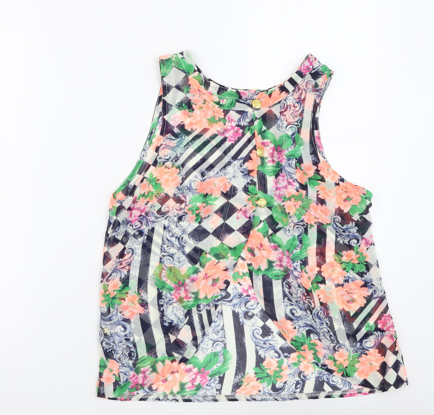 Glamorous Womens Multicoloured Geometric Polyester Basic Tank Size S Round Neck