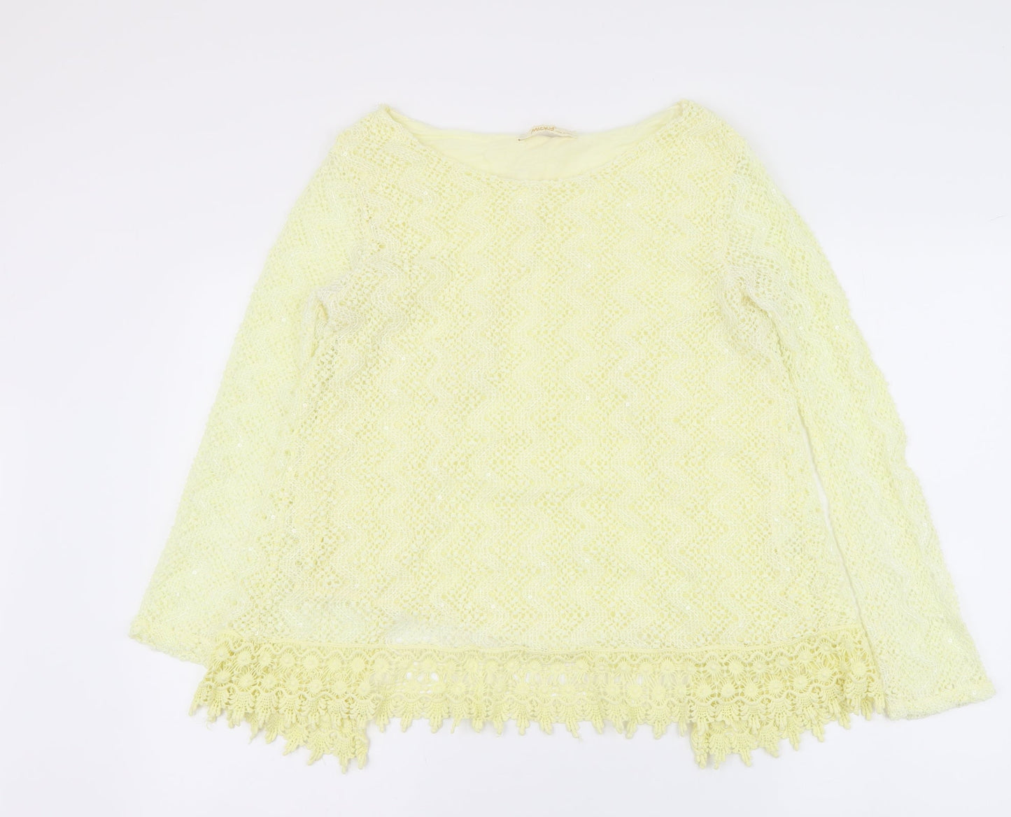 Micky Womens Yellow Polyester Basic Blouse Size M Round Neck - Open Back