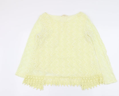 Micky Womens Yellow Polyester Basic Blouse Size M Round Neck - Open Back