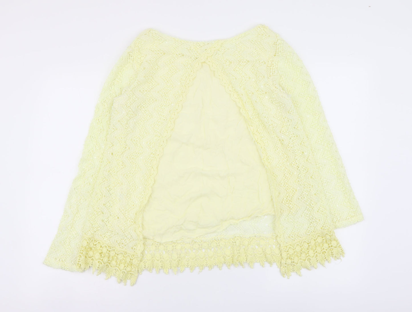 Micky Womens Yellow Polyester Basic Blouse Size M Round Neck - Open Back