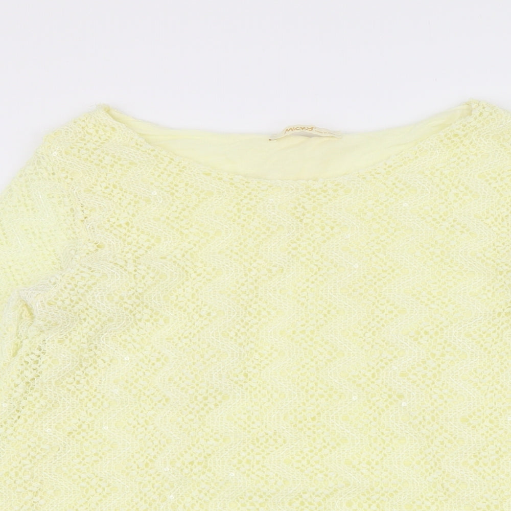Micky Womens Yellow Polyester Basic Blouse Size M Round Neck - Open Back