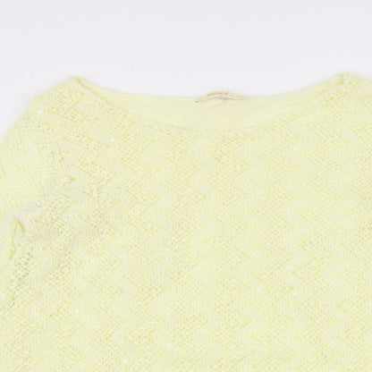 Micky Womens Yellow Polyester Basic Blouse Size M Round Neck - Open Back