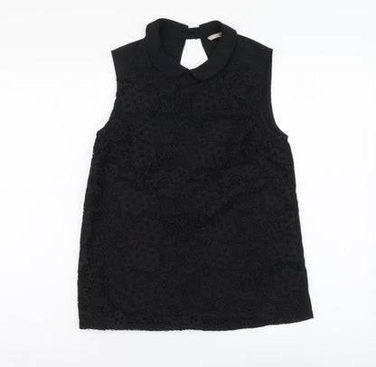 TU Womens Black Polyester Basic Tank Size 8 Collared