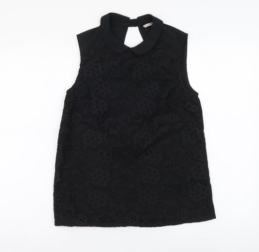 TU Womens Black Polyester Basic Tank Size 8 Collared