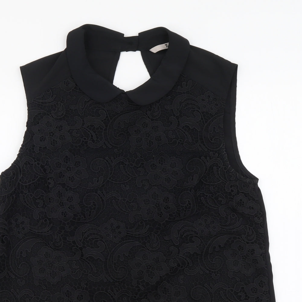 TU Womens Black Polyester Basic Tank Size 8 Collared