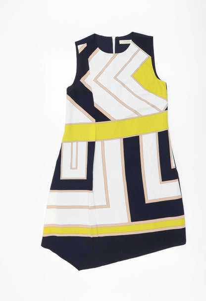 Oasis Womens Multicoloured Geometric Polyester A-Line Size 8 Round Neck Zip