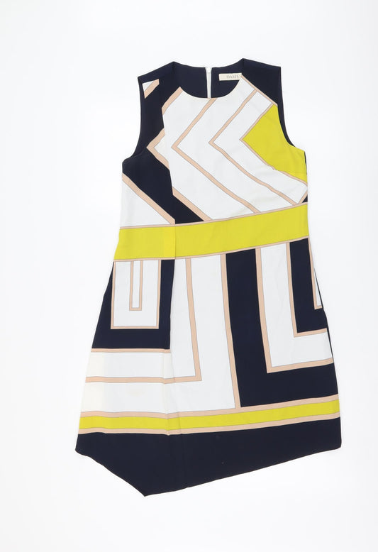 Oasis Womens Multicoloured Geometric Polyester A-Line Size 8 Round Neck Zip