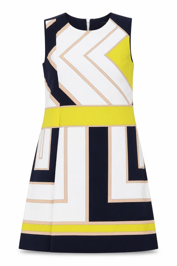 Oasis Womens Multicoloured Geometric Polyester A-Line Size 8 Round Neck Zip