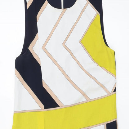 Oasis Womens Multicoloured Geometric Polyester A-Line Size 8 Round Neck Zip