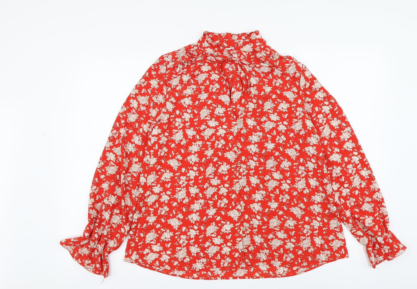 Womens UK Size S Zara Red Basic Button-Up