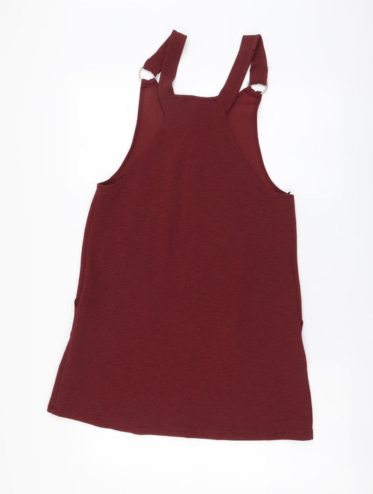 New Look Womens Red Polyester Pinafore/Dungaree Dress Size 8 Round Neck Pullover