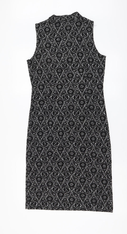NEXT Womens Black Geometric Polyester Bodycon Size 8 Mock Neck Pullover