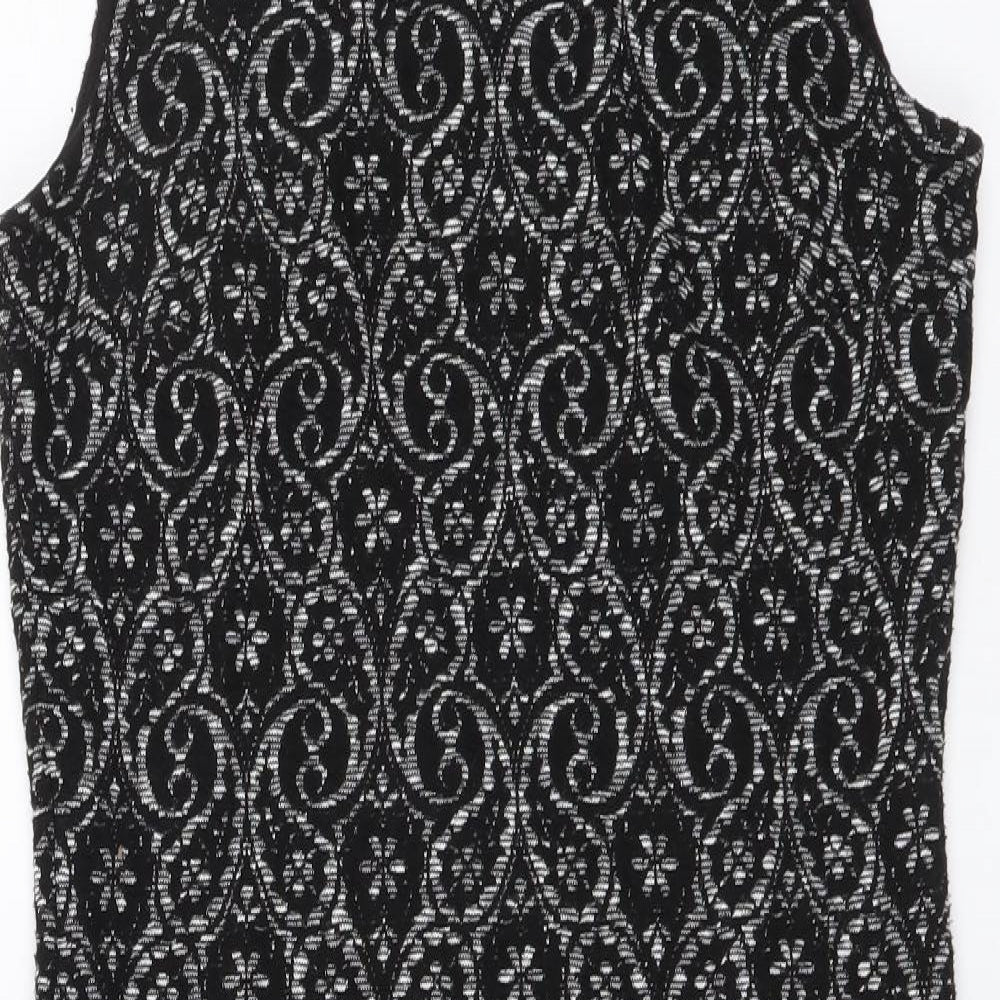 NEXT Womens Black Geometric Polyester Bodycon Size 8 Mock Neck Pullover