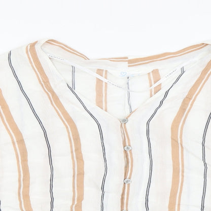 Primark Womens Beige Striped Viscose Basic Button-Up Size 14 V-Neck - Tie Detail