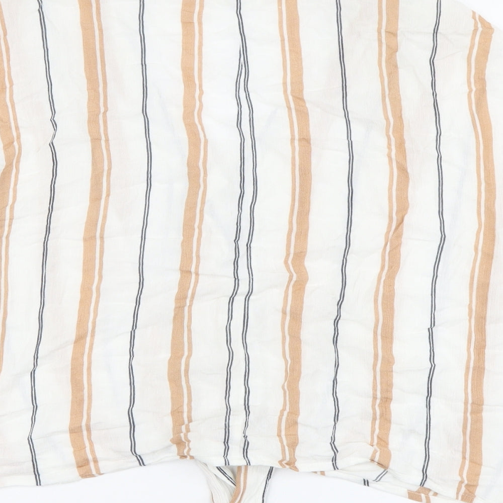 Primark Womens Beige Striped Viscose Basic Button-Up Size 14 V-Neck - Tie Detail