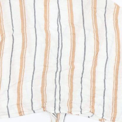 Primark Womens Beige Striped Viscose Basic Button-Up Size 14 V-Neck - Tie Detail