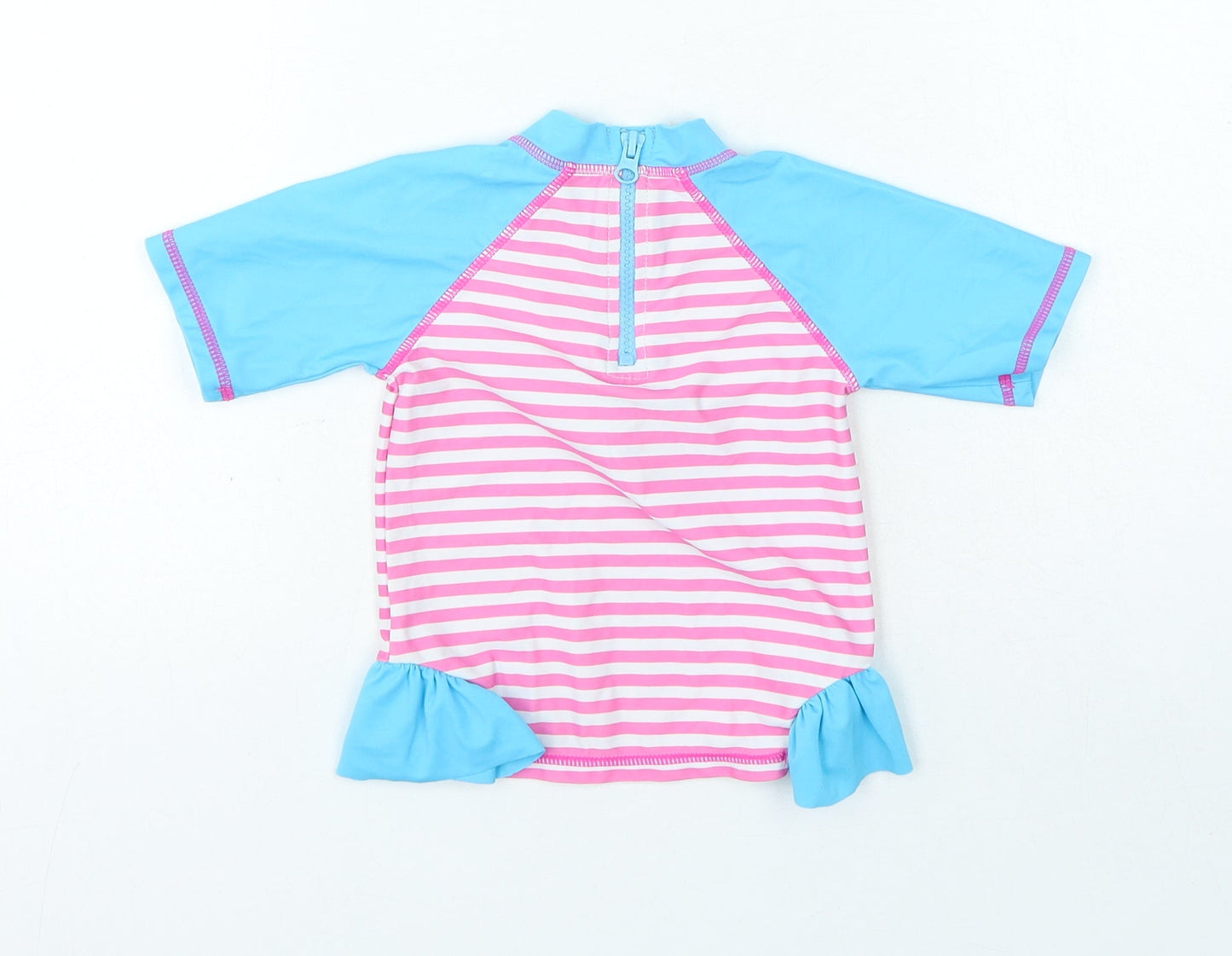 Preworn Girls Blue Striped Polyamide Basic T-Shirt Size 12-18 Months Crew Neck Zip - Swim Top Ice cream