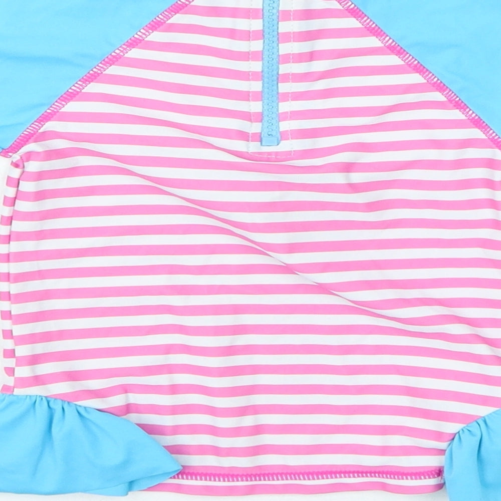 Preworn Girls Blue Striped Polyamide Basic T-Shirt Size 12-18 Months Crew Neck Zip - Swim Top Ice cream