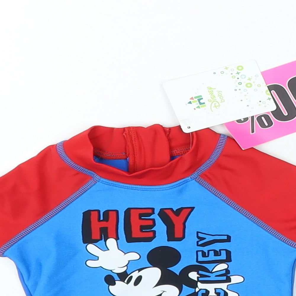 Disney Boys Blue Polyamide Basic T-Shirt Size 3-6 Months Crew Neck Zip - Mickey Mouse Swim Top