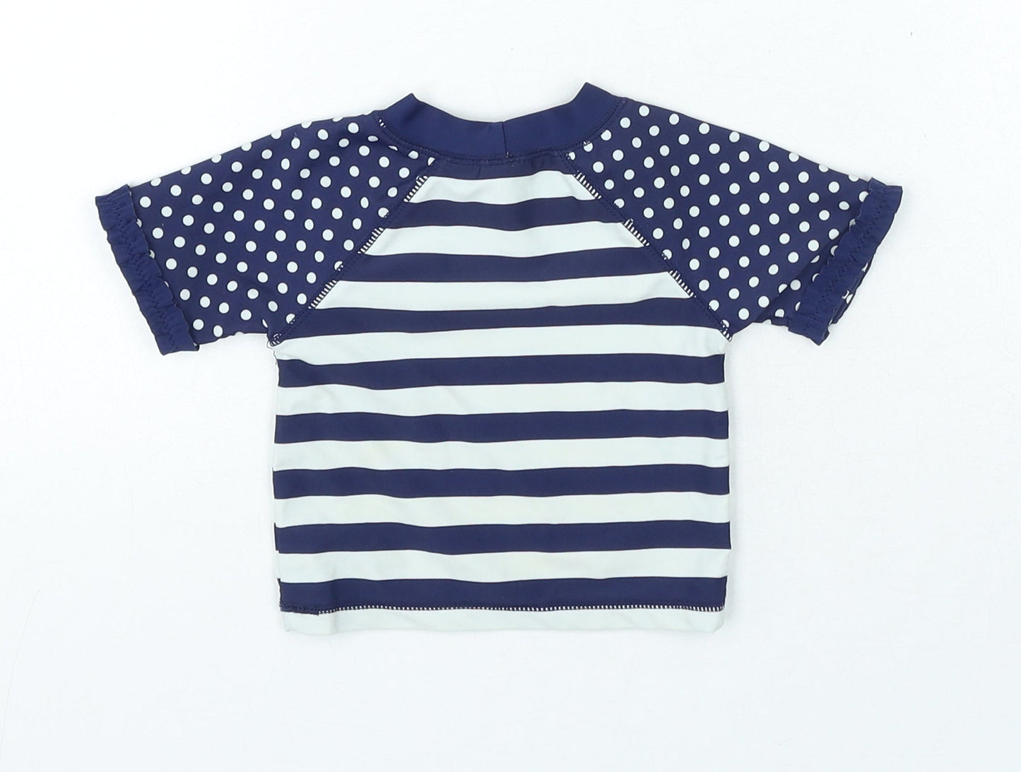 Preworn Girls Blue Striped Nylon Basic T-Shirt Size 3-6 Months Crew Neck Pullover - Swim Top