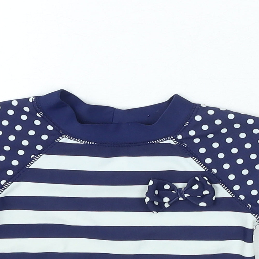 Preworn Girls Blue Striped Nylon Basic T-Shirt Size 3-6 Months Crew Neck Pullover - Swim Top