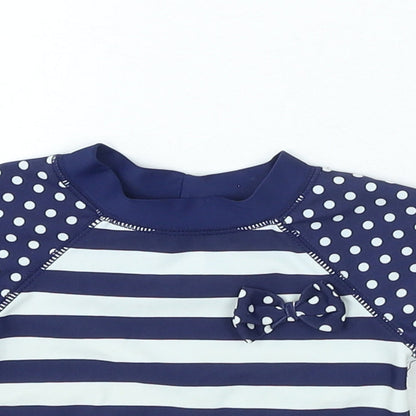 Preworn Girls Blue Striped Nylon Basic T-Shirt Size 3-6 Months Crew Neck Pullover - Swim Top