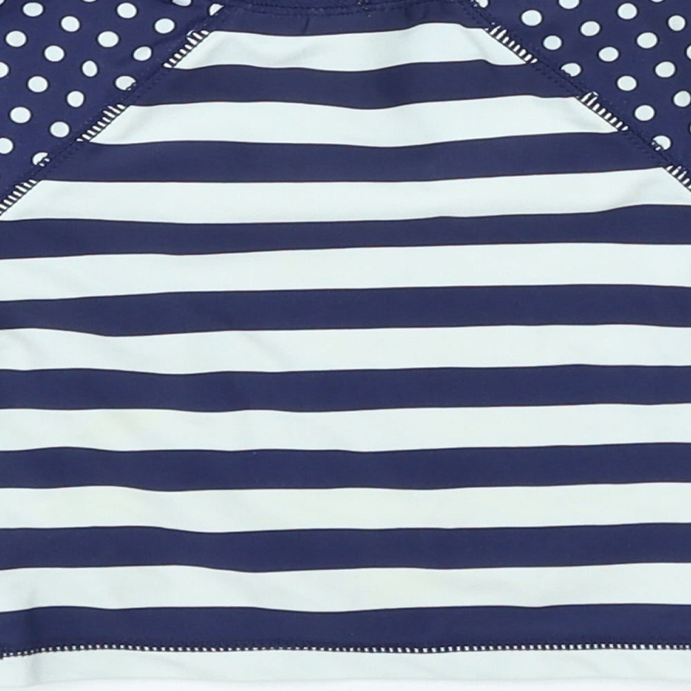 Preworn Girls Blue Striped Nylon Basic T-Shirt Size 3-6 Months Crew Neck Pullover - Swim Top