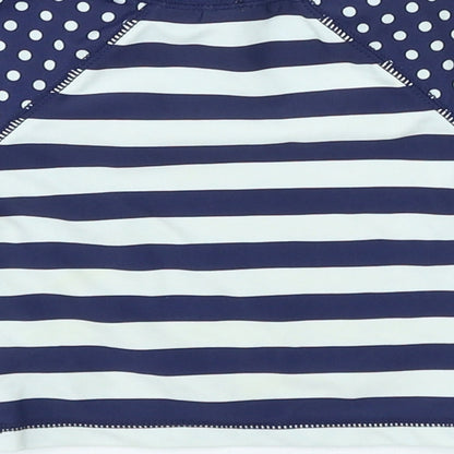 Preworn Girls Blue Striped Nylon Basic T-Shirt Size 3-6 Months Crew Neck Pullover - Swim Top