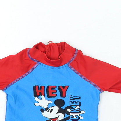 Disney Boys Blue Polyamide Basic T-Shirt Size 6-9 Months Crew Neck Zip - Mickey Mouse Swim Top
