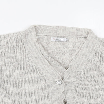Luisa Ricci Womens Grey V-Neck Acrylic Cardigan Jumper Size L