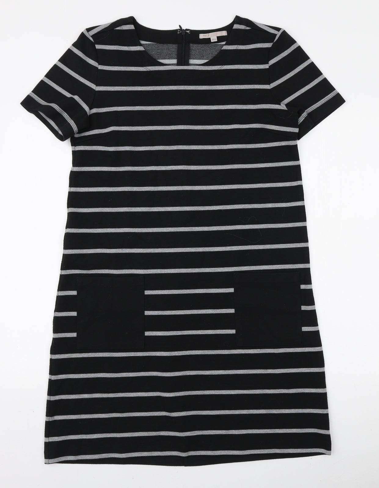 Gap Womens Black Striped Polyester A-Line Size M Round Neck Zip