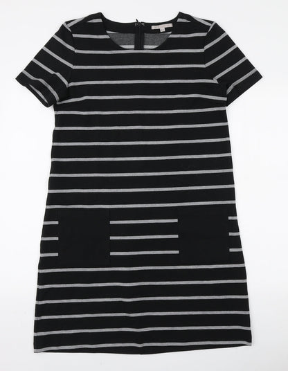 Gap Womens Black Striped Polyester A-Line Size M Round Neck Zip