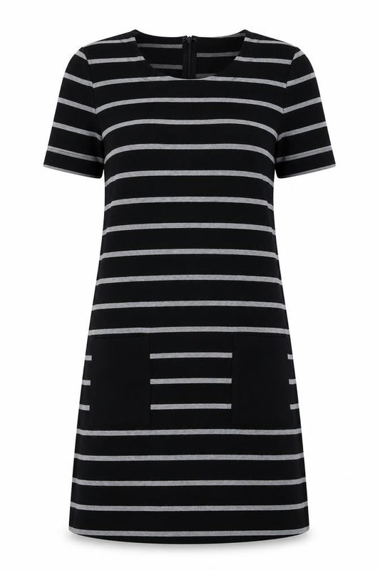 Gap Womens Black Striped Polyester A-Line Size M Round Neck Zip