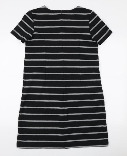 Gap Womens Black Striped Polyester A-Line Size M Round Neck Zip