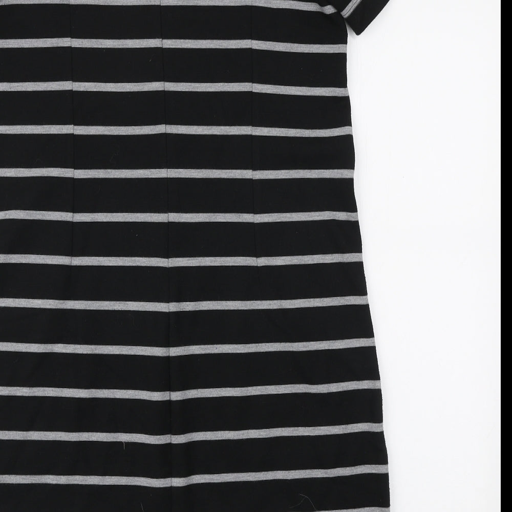 Gap Womens Black Striped Polyester A-Line Size M Round Neck Zip