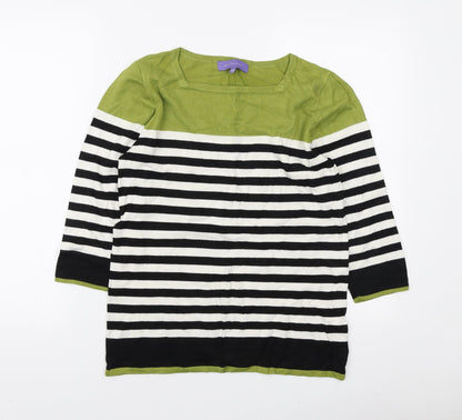 Autonomy Womens Multicoloured Square Neck Striped Viscose Pullover Jumper Size 14