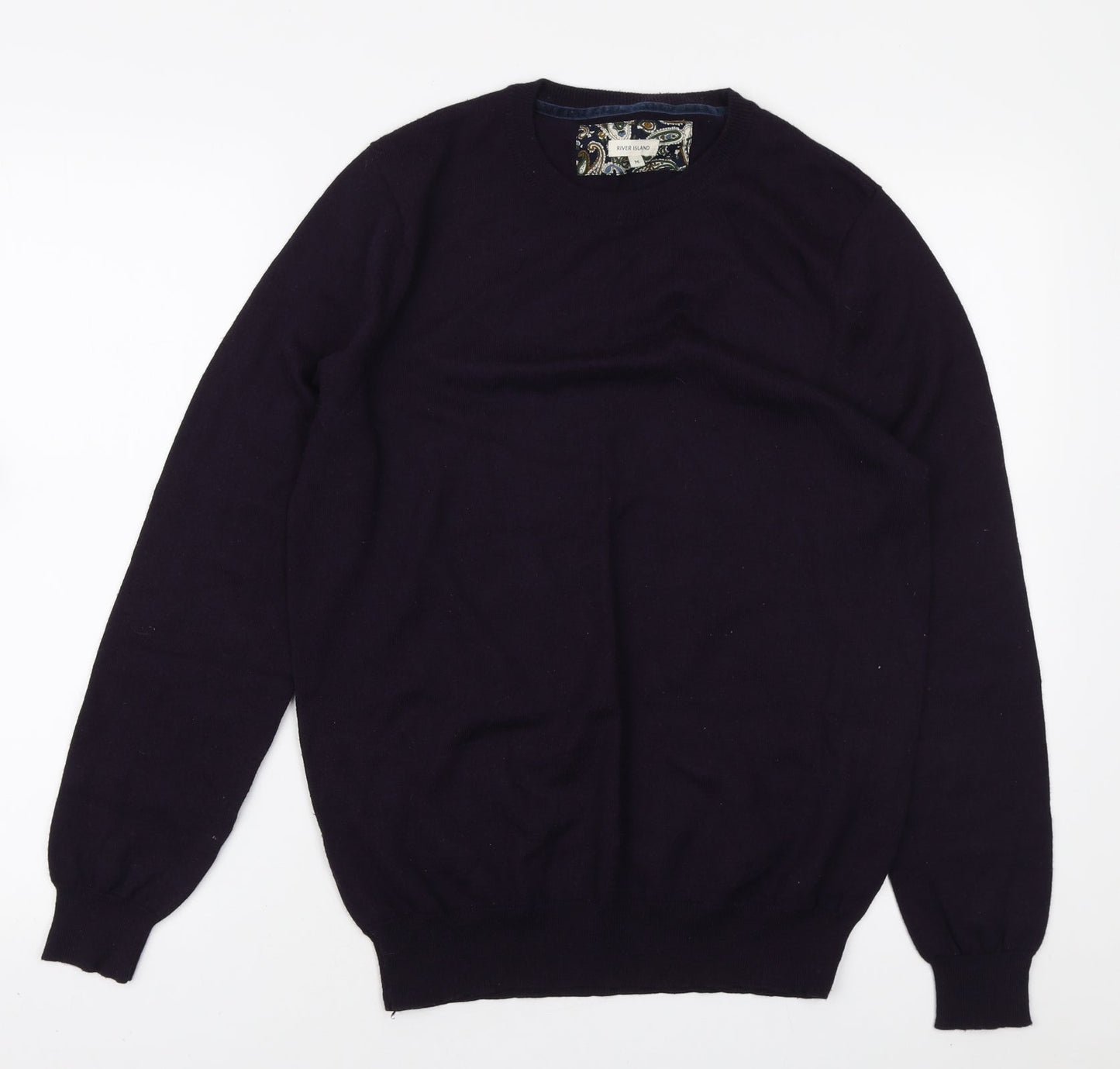 River Island Mens Purple Round Neck Acrylic Pullover Jumper Size M