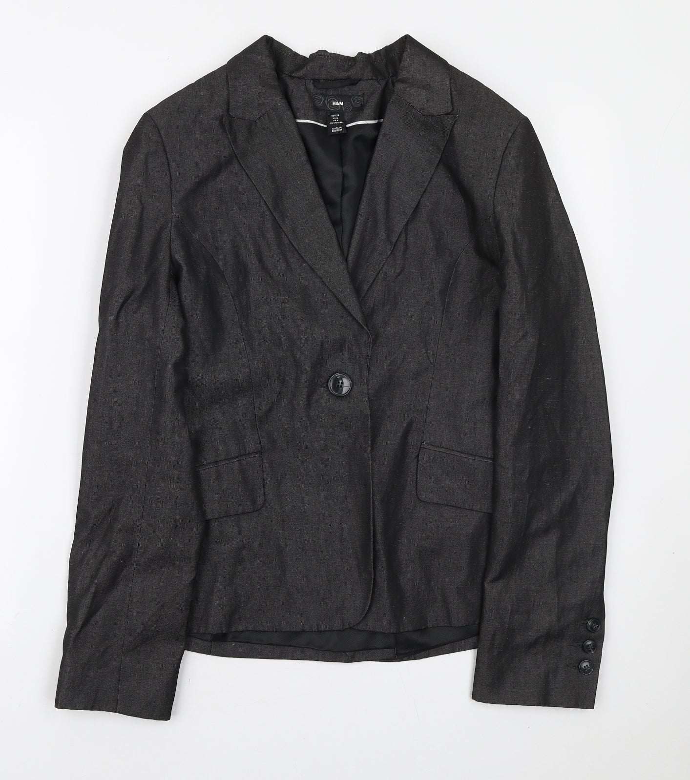 H&M Womens Grey Ramie Jacket Blazer Size 8