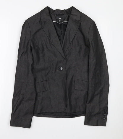 H&M Womens Grey Ramie Jacket Blazer Size 8