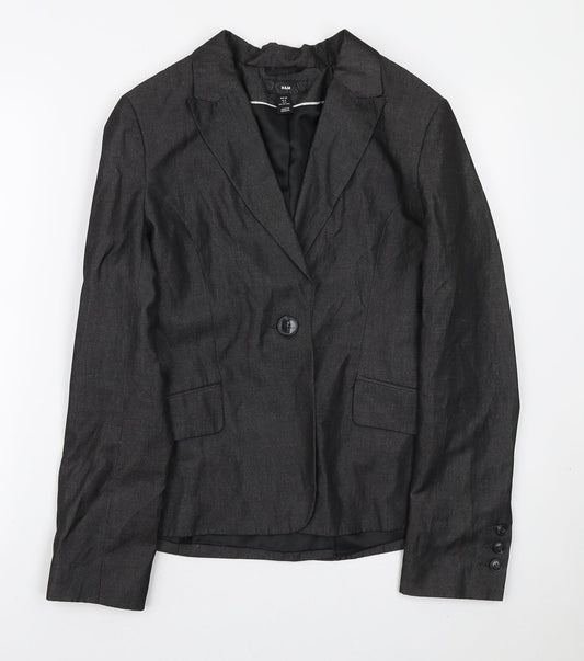 H&M Womens Grey Ramie Jacket Blazer Size 8