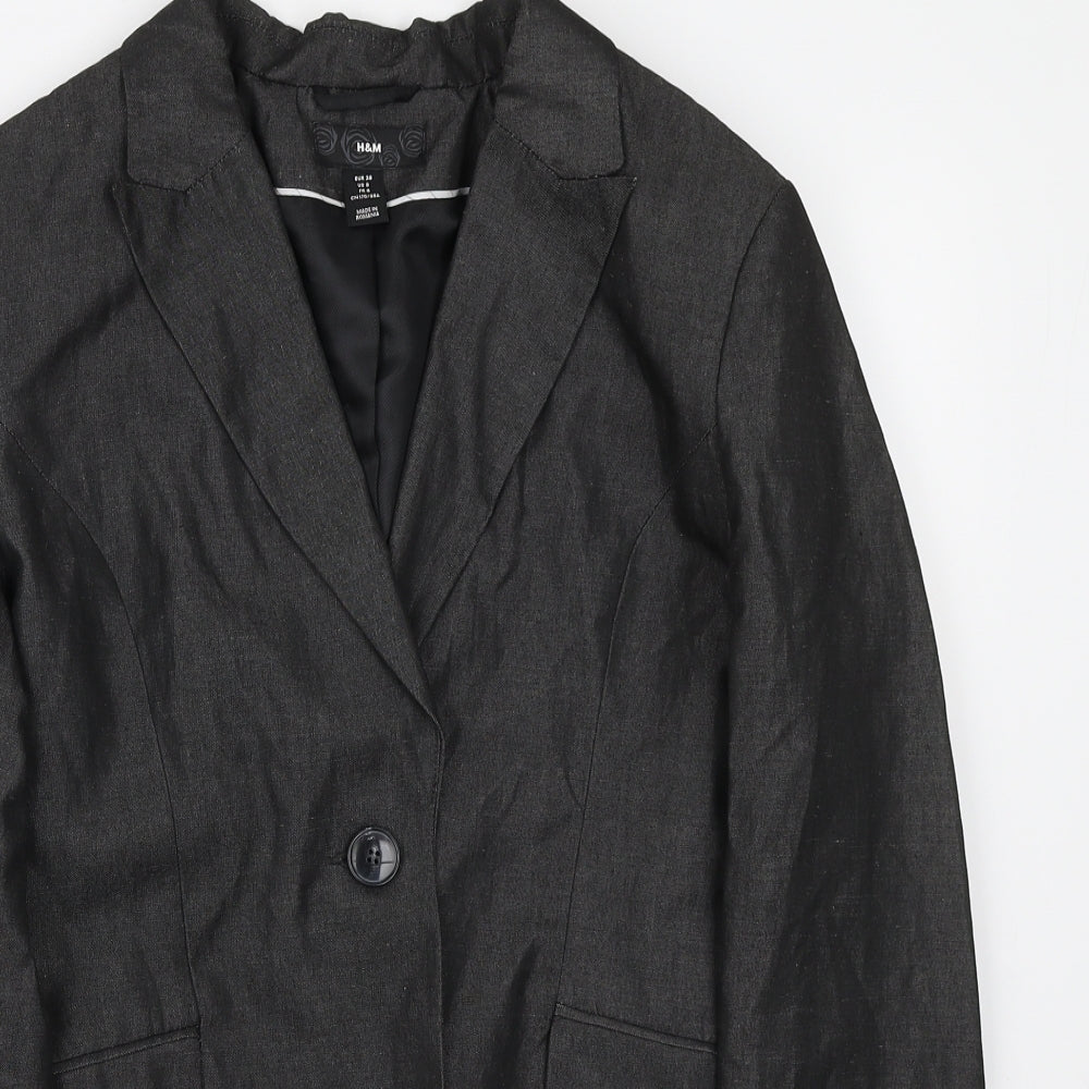 H&M Womens Grey Ramie Jacket Blazer Size 8