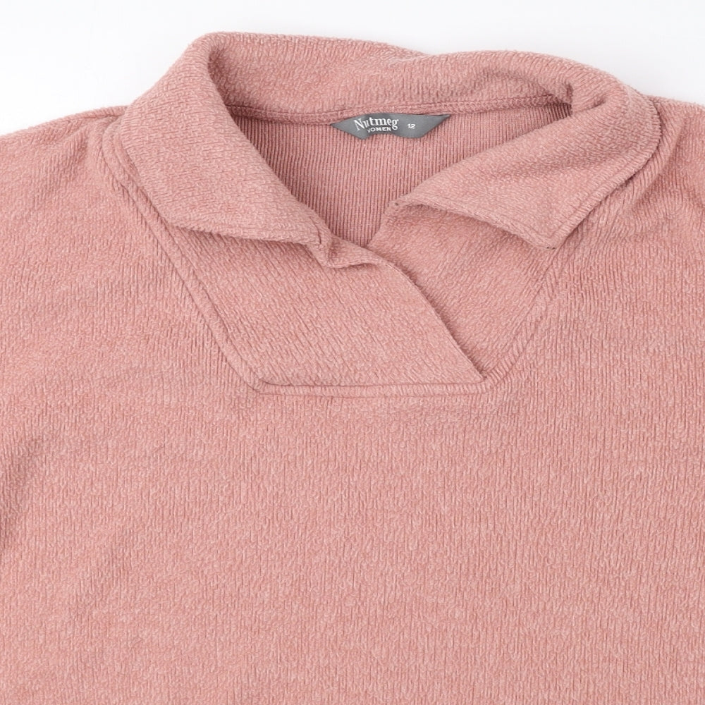 Nutmeg Womens Pink Collared Polyester Pullover Jumper Size 12