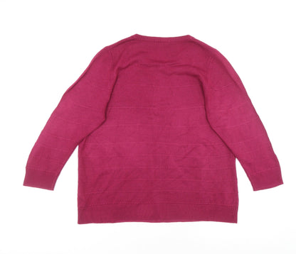 Classic Womens Pink Round Neck Acrylic Pullover Jumper Size 14