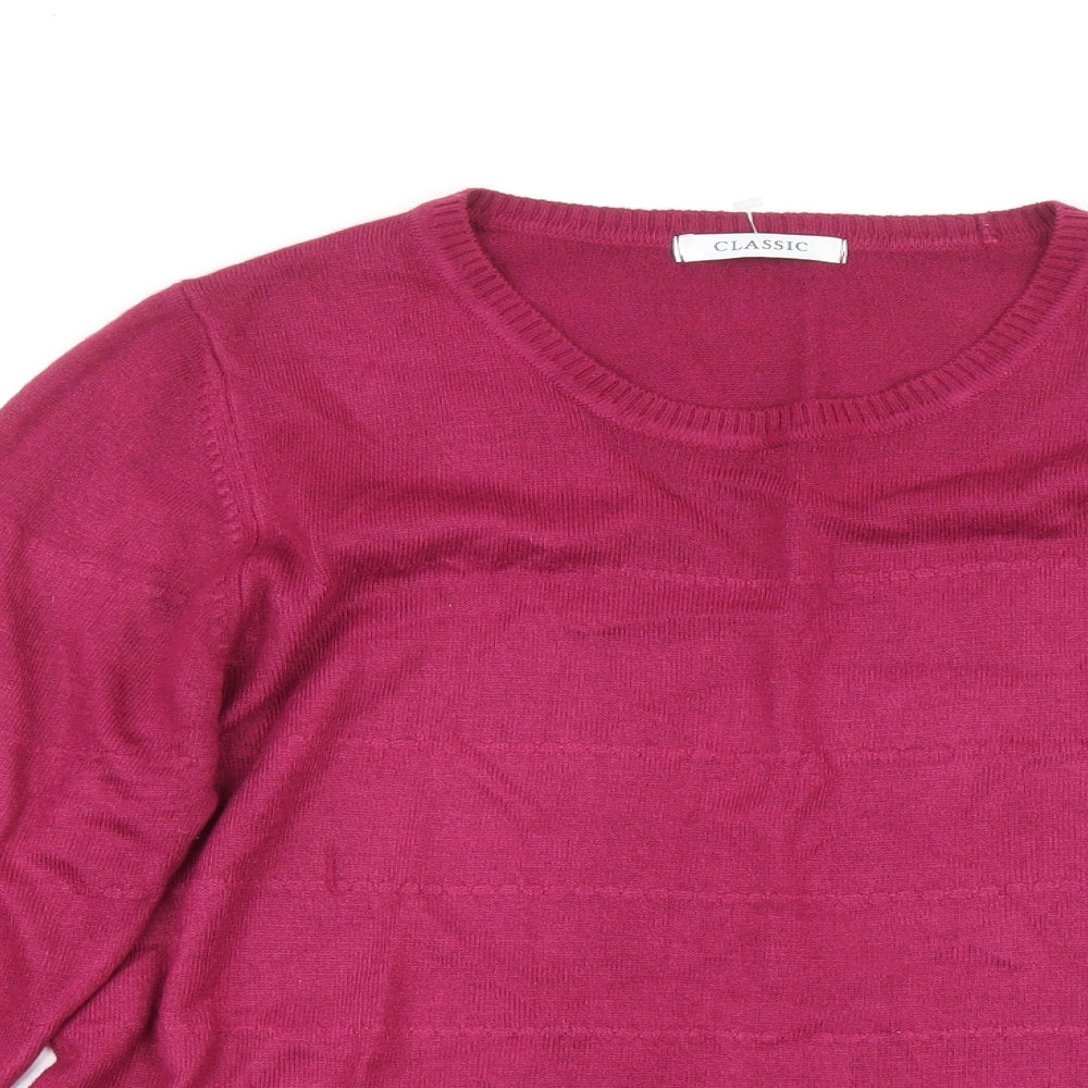 Classic Womens Pink Round Neck Acrylic Pullover Jumper Size 14