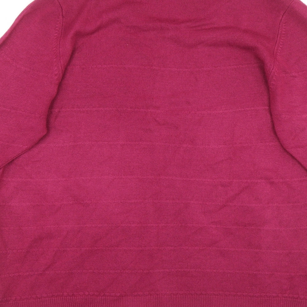 Classic Womens Pink Round Neck Acrylic Pullover Jumper Size 14