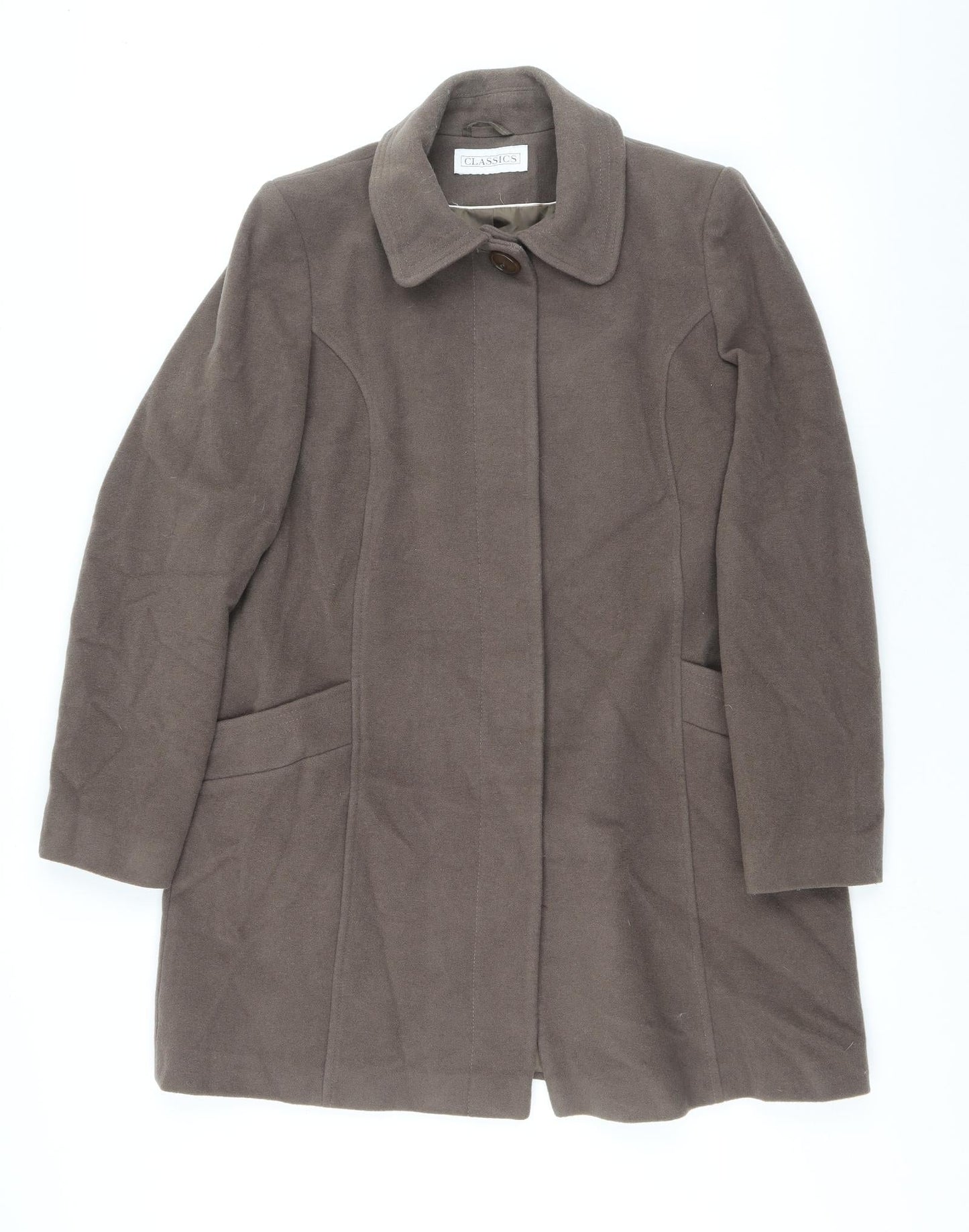 Classics Womens Brown Overcoat Coat Size 14 Button